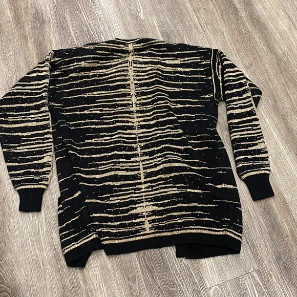 Vintage 90s JJ Browne cardigan grandpa sweater black gold metallic stripes large - Picture 6 of 8